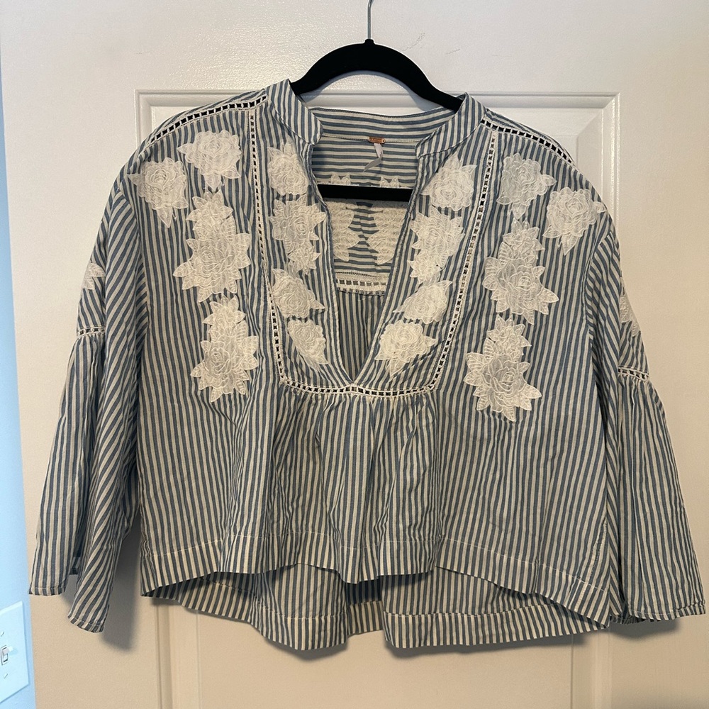 Free People Striped Crop Tunic Blouse - Size S